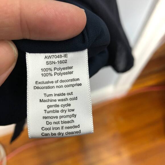 ATM Shirt Dress Pockets Pleated Stripe Button Navy Midi Knee Length Small - Picture 8 of 10